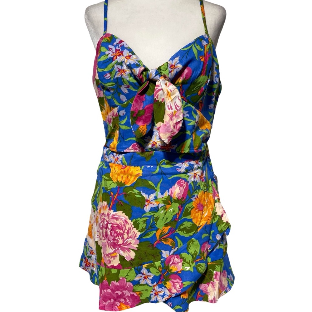 New Lottie & Holly 2 Piece Set Floral Crop Top & Skort Blue Pink Size Large